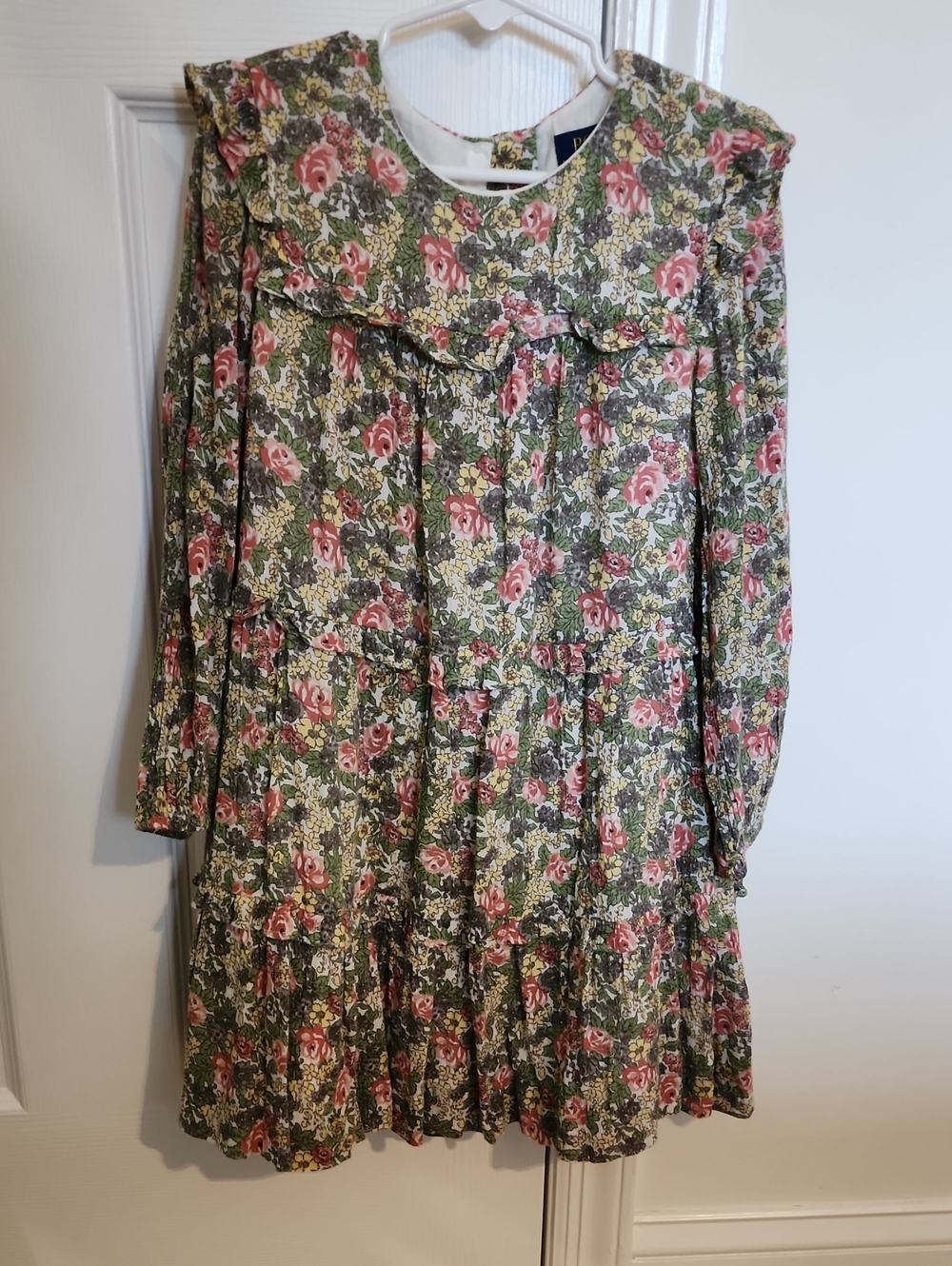 Polo by Ralph Lauren Green Floral Long-Sleeve Tiered Dress with Pink Roses